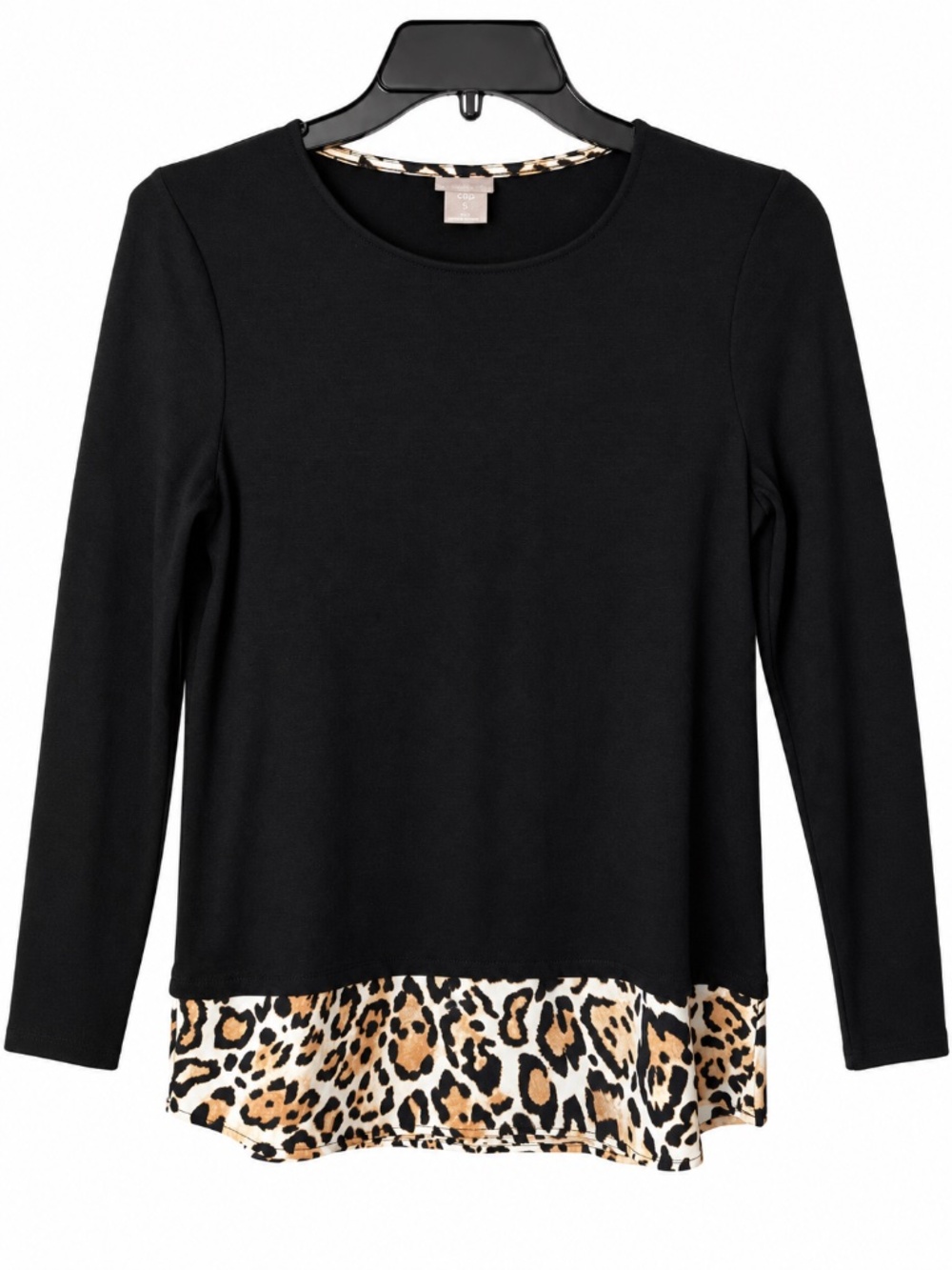 Chico's Black Leopard Print Layered Hem Top Size 00 XS